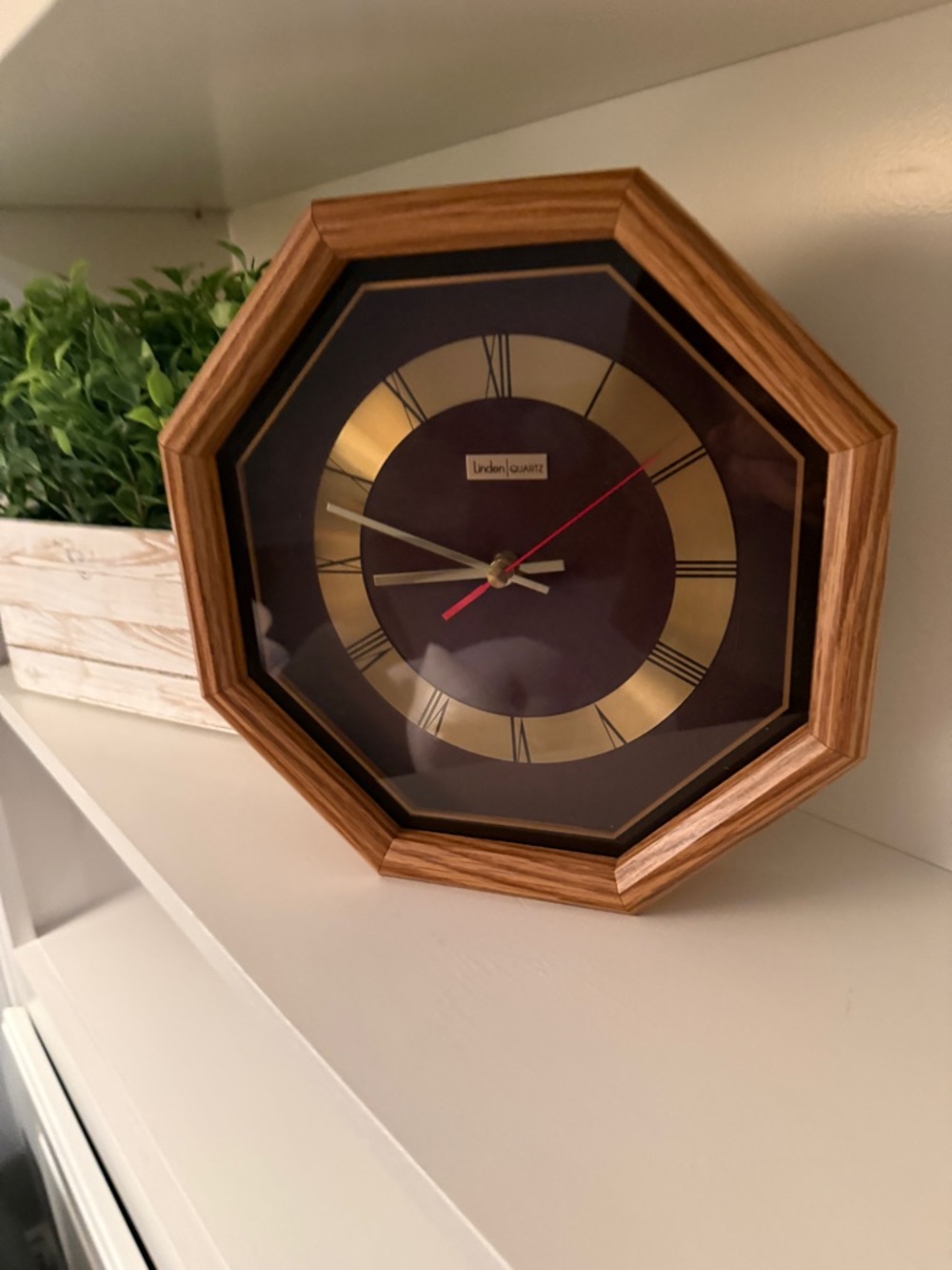 Linden Quartz Mid Century Oak Finish Octagon Wall Clock Vintage